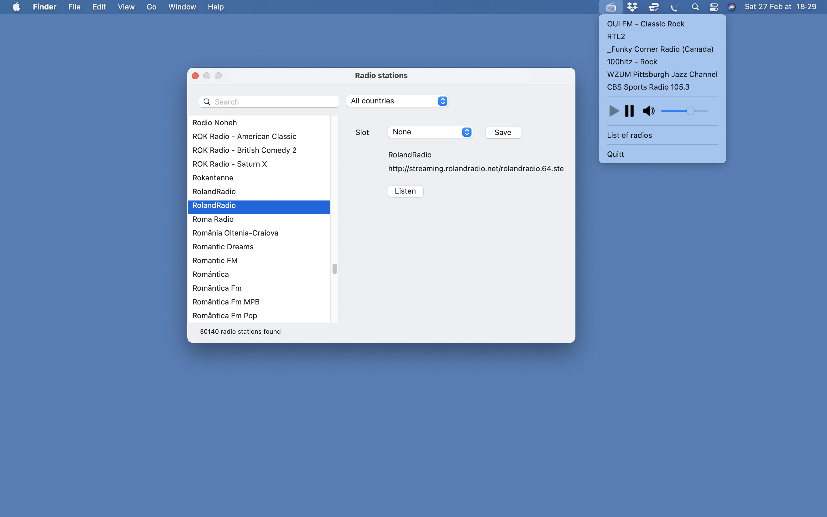 Internet Radio pour Mac — interface de l'application