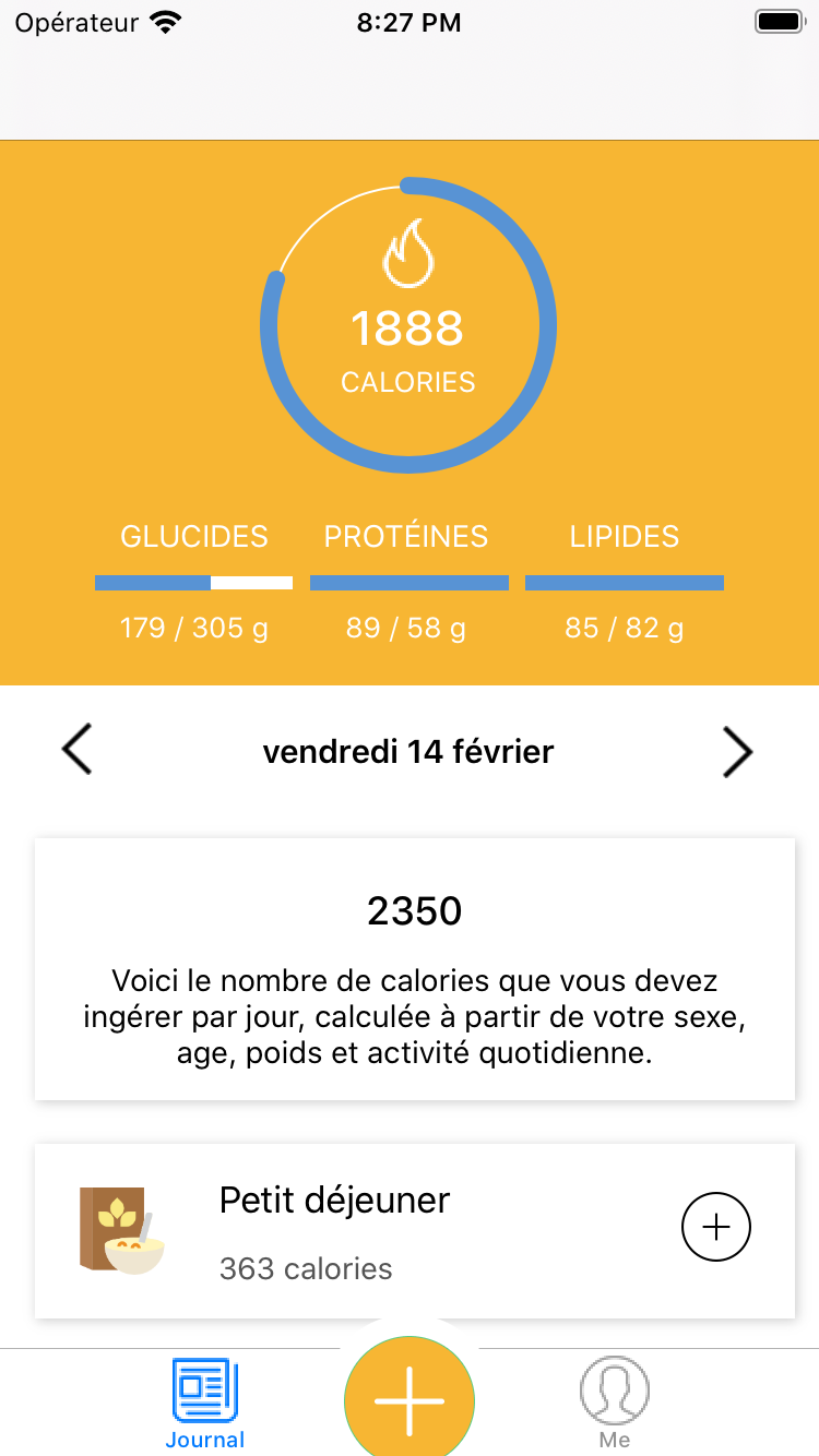 Capture d'écran SuperDiet — suivi des calories
