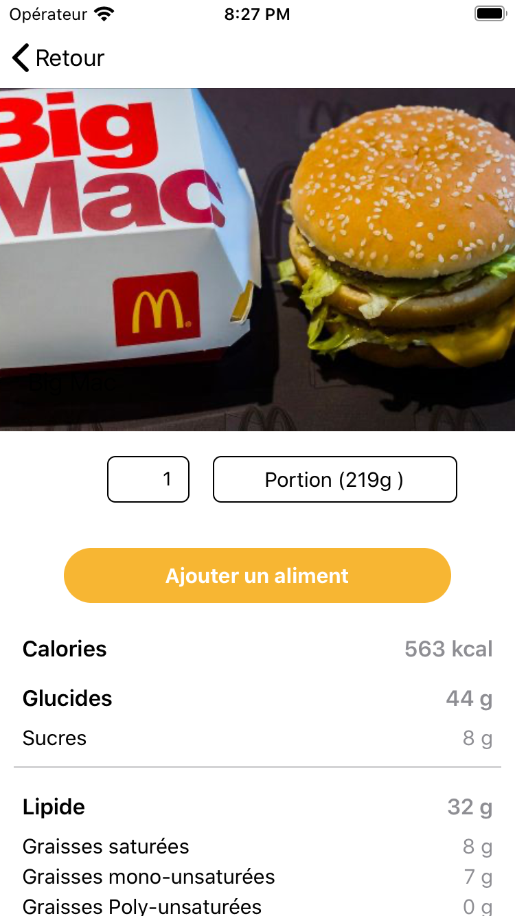 Capture d'écran SuperDiet — journal alimentaire